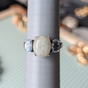 Vintage Avon 925 Silver Blue Jadeite Topaz Trio Ring